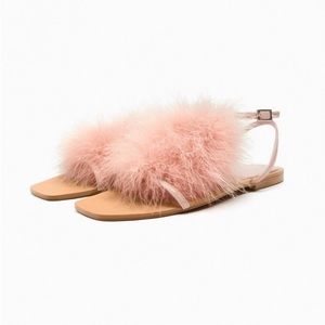 NWT zara feather flat sandals